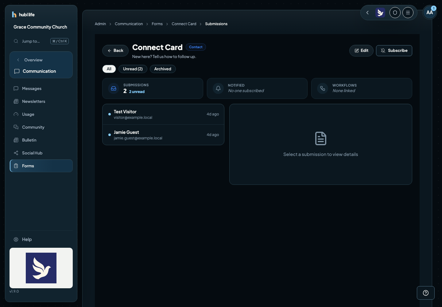 A form notification menu showing personal Email and Push channel switches